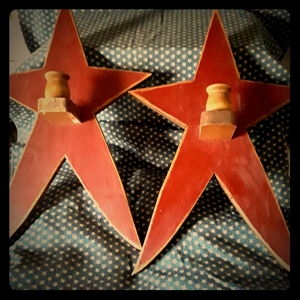 Set of wooden primitive sconces.